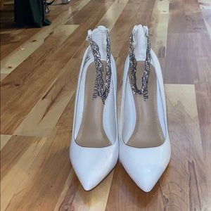 White Stilettos With Diamond Anklet